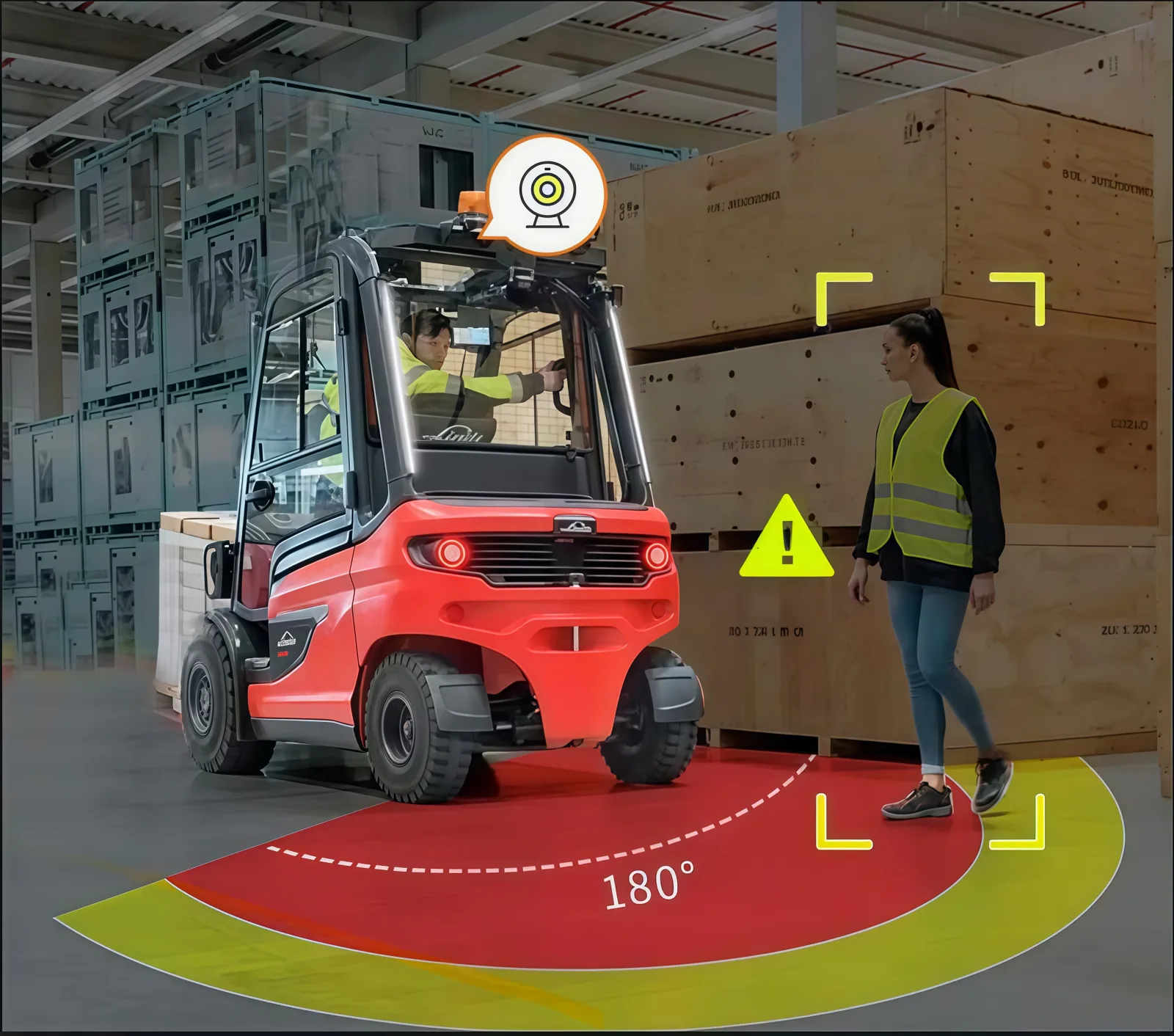 Forklift pedestrian detection coverage around an industrial vehicle